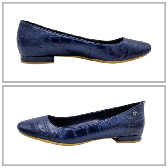 Calvin Klein Felice Ballet Flats Navy Faux Croc Embossed CK Logo Classic Casual - Picture 9 of 16